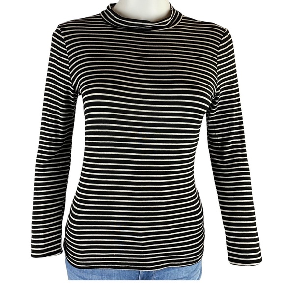 LULU'S Black & White Striped Mock T-Neck L - Picture 1 of 7